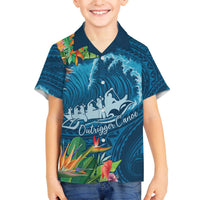 Outrigger Canoe Blue Family Matching Off The Shoulder Long Sleeve Dress and Hawaiian Shirt On The Waves LT7 Son's Shirt Blue - Polynesian Pride