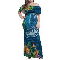 Outrigger Canoe Blue Family Matching Off Shoulder Maxi Dress and Hawaiian Shirt On The Waves LT7 Mom's Dress Blue - Polynesian Pride