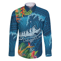 Outrigger Canoe Blue Family Matching Off Shoulder Short Dress and Hawaiian Shirt On The Waves LT7 Dad's Shirt - Long Sleeve Blue - Polynesian Pride