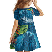 Outrigger Canoe Blue Family Matching Tank Maxi Dress and Hawaiian Shirt On The Waves LT7 - Polynesian Pride
