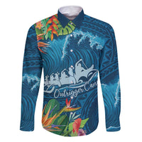 Outrigger Canoe Blue Family Matching Tank Maxi Dress and Hawaiian Shirt On The Waves LT7 Dad's Shirt - Long Sleeve Blue - Polynesian Pride