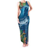 Outrigger Canoe Blue Family Matching Tank Maxi Dress and Hawaiian Shirt On The Waves LT7 Mom's Dress Blue - Polynesian Pride