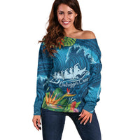 Outrigger Canoe Blue Off Shoulder Sweater On The Waves