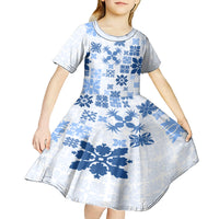 Vintage Hawaii Kid Short Sleeve Dress Hawaiian Quilt Kapa Mismatch Blue LT7 - Polynesian Pride