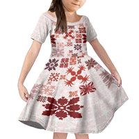Vintage Hawaii Family Matching Off Shoulder Short Dress and Hawaiian Shirt Hawaiian Quilt Kapa Mismatch Red LT7 Daughter's Dress Red - Polynesian Pride