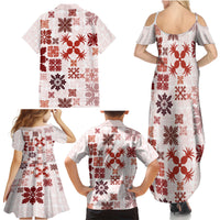 Vintage Hawaii Family Matching Summer Maxi Dress and Hawaiian Shirt Hawaiian Quilt Kapa Mismatch Red LT7 - Polynesian Pride