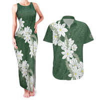 Ia Orana Tahiti Tiare Couples Matching Tank Maxi Dress and Hawaiian Shirt Sage Green Lei LT7 Sage Green - Polynesian Pride