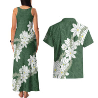 Ia Orana Tahiti Tiare Couples Matching Tank Maxi Dress and Hawaiian Shirt Sage Green Lei LT7 - Polynesian Pride