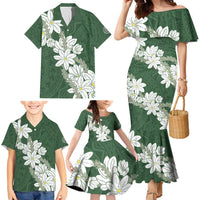 Ia Orana Tahiti Tiare Family Matching Mermaid Dress and Hawaiian Shirt Sage Green Lei LT7 - Polynesian Pride