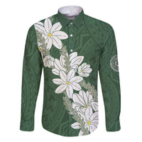 Ia Orana Tahiti Tiare Family Matching Mermaid Dress and Hawaiian Shirt Sage Green Lei LT7 Dad's Shirt - Long Sleeve Sage Green - Polynesian Pride