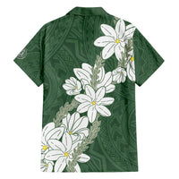 Ia Orana Tahiti Tiare Family Matching Off The Shoulder Long Sleeve Dress and Hawaiian Shirt Sage Green Lei LT7 - Polynesian Pride