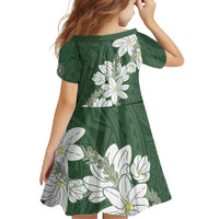 Ia Orana Tahiti Tiare Family Matching Short Sleeve Bodycon Dress and Hawaiian Shirt Sage Green Lei LT7 - Polynesian Pride