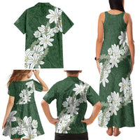 Ia Orana Tahiti Tiare Family Matching Tank Maxi Dress and Hawaiian Shirt Sage Green Lei LT7 - Polynesian Pride