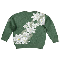 Ia Orana Tahiti Tiare Kid Ugly Christmas Sweater Sage Green Lei - Polynesian Pride