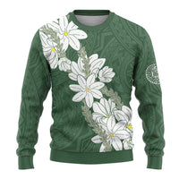 Ia Orana Tahiti Tiare Ugly Christmas Sweater Sage Green Lei - Polynesian Pride