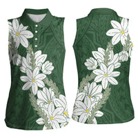 Ia Orana Tahiti Tiare Women Sleeveless Polo Shirt Sage Green Lei LT7 - Polynesian Pride
