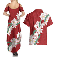 Ia Orana Tahiti Tiare Couples Matching Summer Maxi Dress and Hawaiian Shirt Crimson Lei LT7 - Polynesian Pride