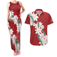 Ia Orana Tahiti Tiare Couples Matching Tank Maxi Dress and Hawaiian Shirt Crimson Lei LT7 Red - Polynesian Pride