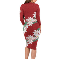 Ia Orana Tahiti Tiare Family Matching Long Sleeve Bodycon Dress and Hawaiian Shirt Crimson Lei LT7 - Polynesian Pride