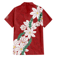 Ia Orana Tahiti Tiare Family Matching Off The Shoulder Long Sleeve Dress and Hawaiian Shirt Crimson Lei LT7 - Polynesian Pride