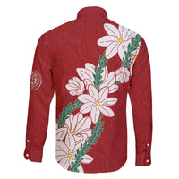 Ia Orana Tahiti Tiare Family Matching Off The Shoulder Long Sleeve Dress and Hawaiian Shirt Crimson Lei LT7 - Polynesian Pride