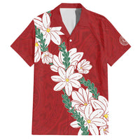 Ia Orana Tahiti Tiare Family Matching Off Shoulder Short Dress and Hawaiian Shirt Crimson Lei LT7 Dad's Shirt - Short Sleeve Red - Polynesian Pride