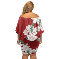 Ia Orana Tahiti Tiare Family Matching Off Shoulder Short Dress and Hawaiian Shirt Crimson Lei LT7 - Polynesian Pride