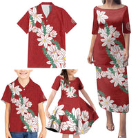 Ia Orana Tahiti Tiare Family Matching Puletasi and Hawaiian Shirt Crimson Lei LT7 - Polynesian Pride