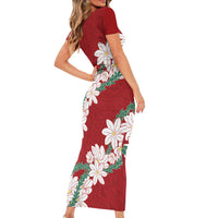 Ia Orana Tahiti Tiare Family Matching Short Sleeve Bodycon Dress and Hawaiian Shirt Crimson Lei LT7 - Polynesian Pride