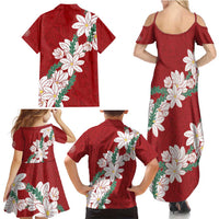 Ia Orana Tahiti Tiare Family Matching Summer Maxi Dress and Hawaiian Shirt Crimson Lei LT7 - Polynesian Pride
