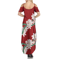 Ia Orana Tahiti Tiare Family Matching Summer Maxi Dress and Hawaiian Shirt Crimson Lei LT7 - Polynesian Pride