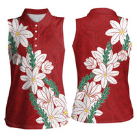 Ia Orana Tahiti Tiare Women Sleeveless Polo Shirt Crimson Lei LT7 - Polynesian Pride