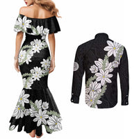 Ia Orana Tahiti Tiare Couples Matching Mermaid Dress and Long Sleeve Button Shirt Black Lei LT7 - Polynesian Pride