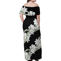 Ia Orana Tahiti Tiare Family Matching Off Shoulder Maxi Dress and Hawaiian Shirt Black Lei LT7 - Polynesian Pride