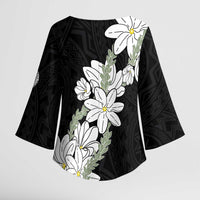 Ia Orana Tahiti Tiare Kimono Sleeve Blouse Black Lei - Polynesian Pride