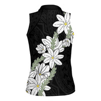 Ia Orana Tahiti Tiare Women Sleeveless Polo Shirt Black Lei LT7 - Polynesian Pride
