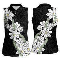Ia Orana Tahiti Tiare Women Sleeveless Polo Shirt Black Lei LT7 - Polynesian Pride