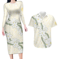 Ia Orana Tahiti Tiare Couples Matching Long Sleeve Bodycon Dress and Hawaiian Shirt Lemon Yellow Lei LT7 Lemon - Polynesian Pride