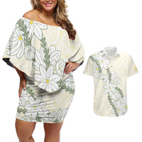 Ia Orana Tahiti Tiare Couples Matching Off Shoulder Short Dress and Hawaiian Shirt Lemon Yellow Lei LT7 Lemon - Polynesian Pride