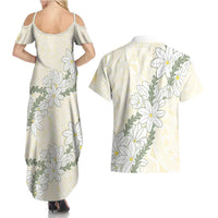 Ia Orana Tahiti Tiare Couples Matching Summer Maxi Dress and Hawaiian Shirt Lemon Yellow Lei LT7 - Polynesian Pride