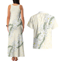 Ia Orana Tahiti Tiare Couples Matching Tank Maxi Dress and Hawaiian Shirt Lemon Yellow Lei LT7 - Polynesian Pride