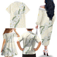 Ia Orana Tahiti Tiare Family Matching Off The Shoulder Long Sleeve Dress and Hawaiian Shirt Lemon Yellow Lei LT7 - Polynesian Pride