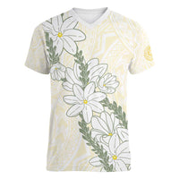 Ia Orana Tahiti Tiare Women V-Neck T-Shirt Lemon Yellow Lei LT7 Female Lemon - Polynesian Pride