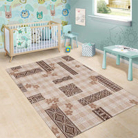 Hawaiian Quilt Tapa On Beige Palaka Motifs Area Rug
