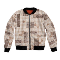 Hawaiian Quilt Tapa On Beige Palaka Motifs Bomber Jacket