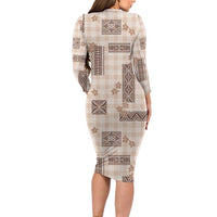 Hawaiian Quilt Tapa On Beige Palaka Motifs Family Matching Long Sleeve Bodycon Dress and Hawaiian Shirt LT7 - Polynesian Pride