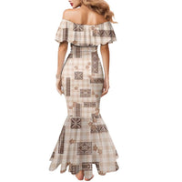 Hawaiian Quilt Tapa On Beige Palaka Motifs Family Matching Mermaid Dress and Hawaiian Shirt LT7 - Polynesian Pride