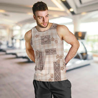 Hawaiian Quilt Tapa On Beige Palaka Motifs Men Tank Top