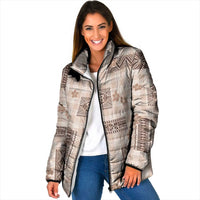 Hawaiian Quilt Tapa On Beige Palaka Motifs Padded Jacket