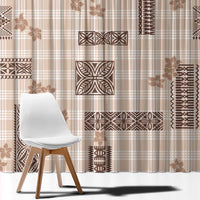 Hawaiian Quilt Tapa On Beige Palaka Motifs Window Curtain